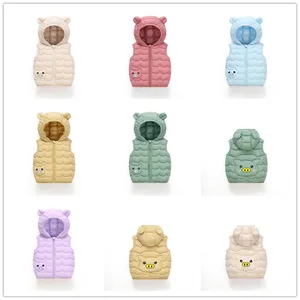 Customized Cartoon Pattern Cute Design Light Zipper Down Cotton Vest Hood Vibrant Colors Available Warm Vest Clothes for Kids