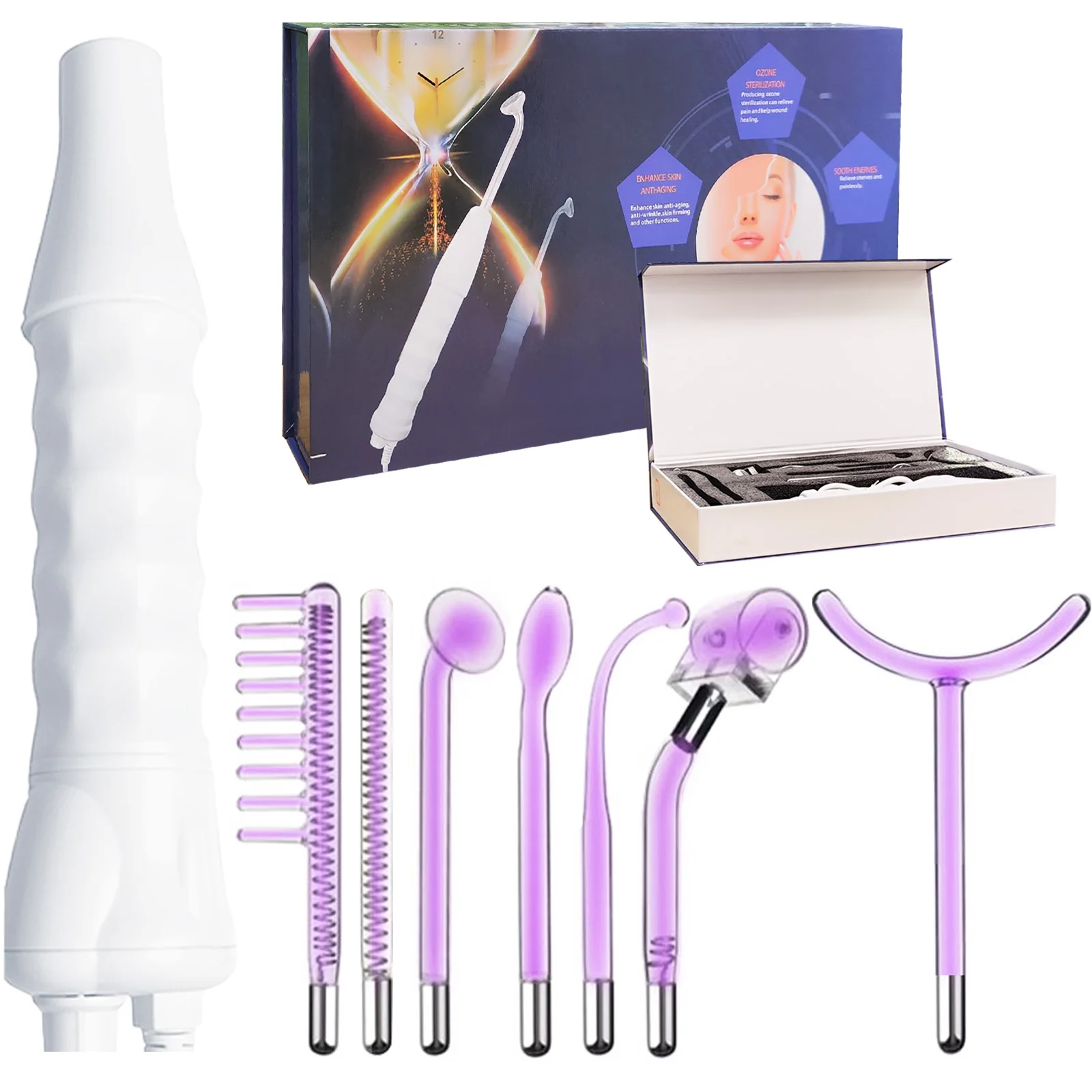 7 in 1 High Frequency Facial Electrotherapy Wand Machine Handheld Skin Care Therapeutic Stick