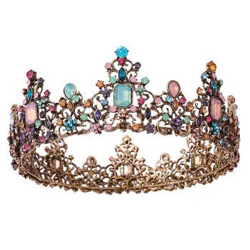 4512 Luxury Rhinestone Baroque Queen Tiaras and Crowns , Handmade Wedding CIEHER Baroque Queen Crown Rhinestone Wedding Tiara  main image 4