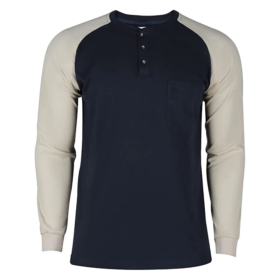 NFPA 2112 / CAT 2 Flame Resistant Two tone Henley Shirts Knit top Sweatshirt for Welders, Ironworkers & oil workers