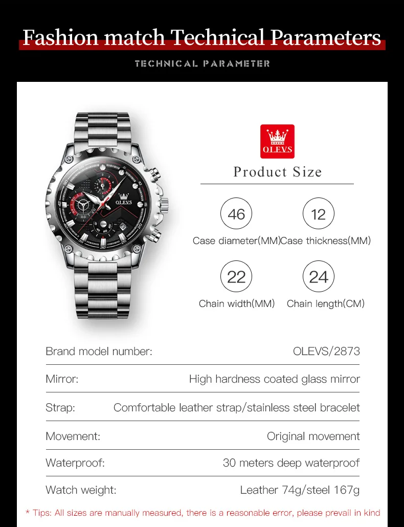 OLEVS 2873 Men Top Brand Luxury Time Quartz Watch Quality Genuine Leather  Men Wristwatch