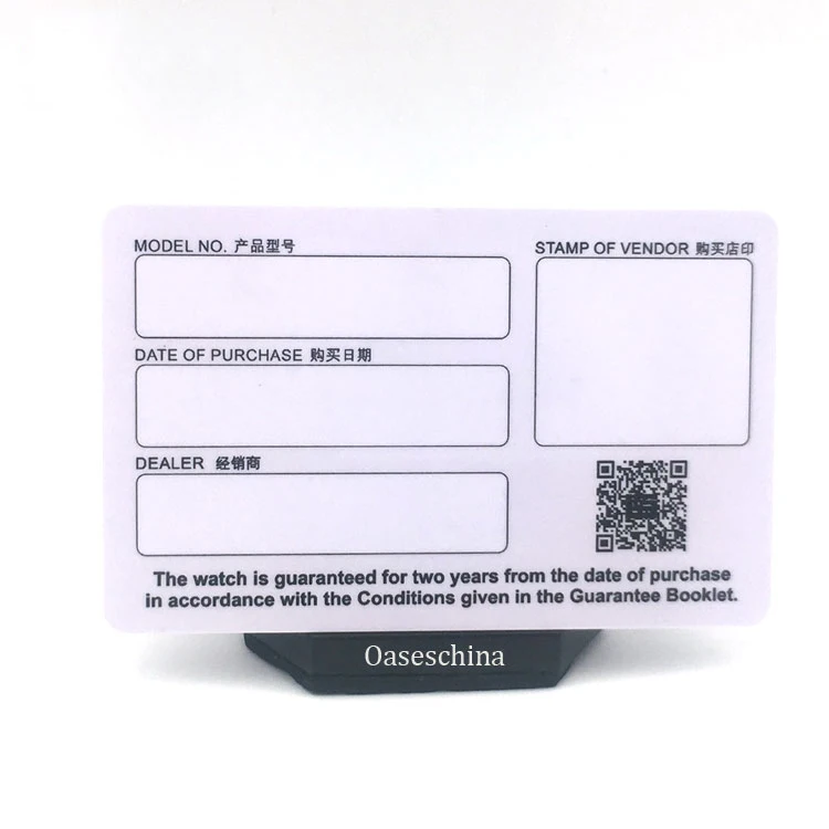 Plastic Material Printing Warranty Card with White Signatures for Watch