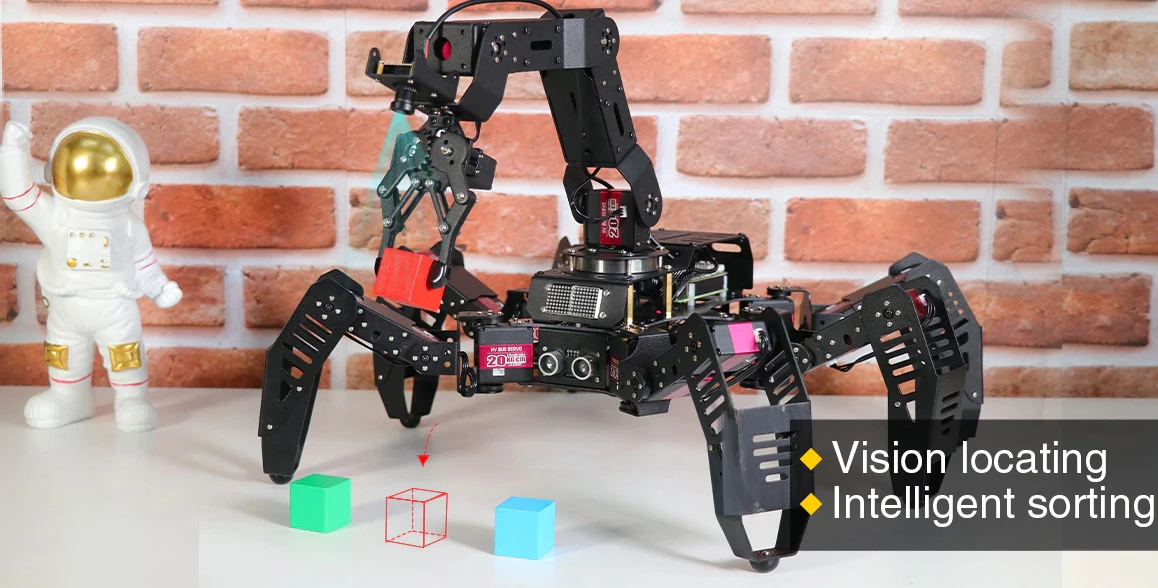 SpiderPi Pro Hexapod Robot Smart Robot with AI Robotic Arm Powered by Board for Raspberry Pi 4B 4GB