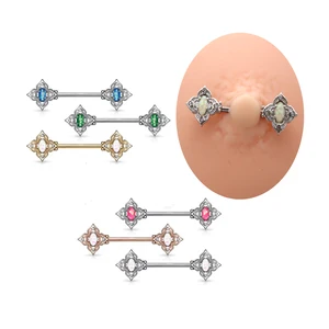 Vintage Nipple Barbell Ring Crystal Stainless Steel Body Jewelry Gold Plated Nipple Piercing for Women Men