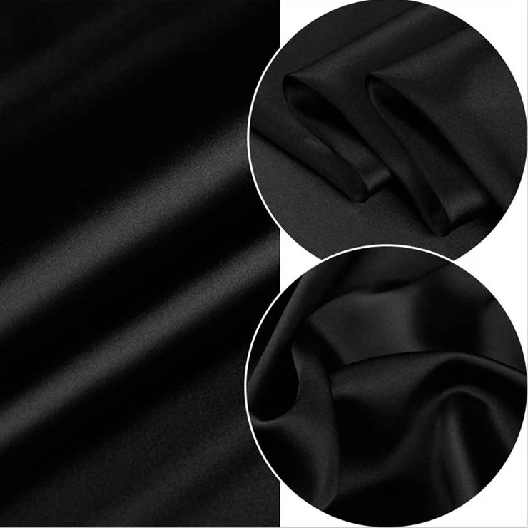 50D*75D Yiwu Black Polyester Spandex Shiny Stretch Silky Soft Bulk Cheap 92gsm Dress Pajama Lining Satin Fabric