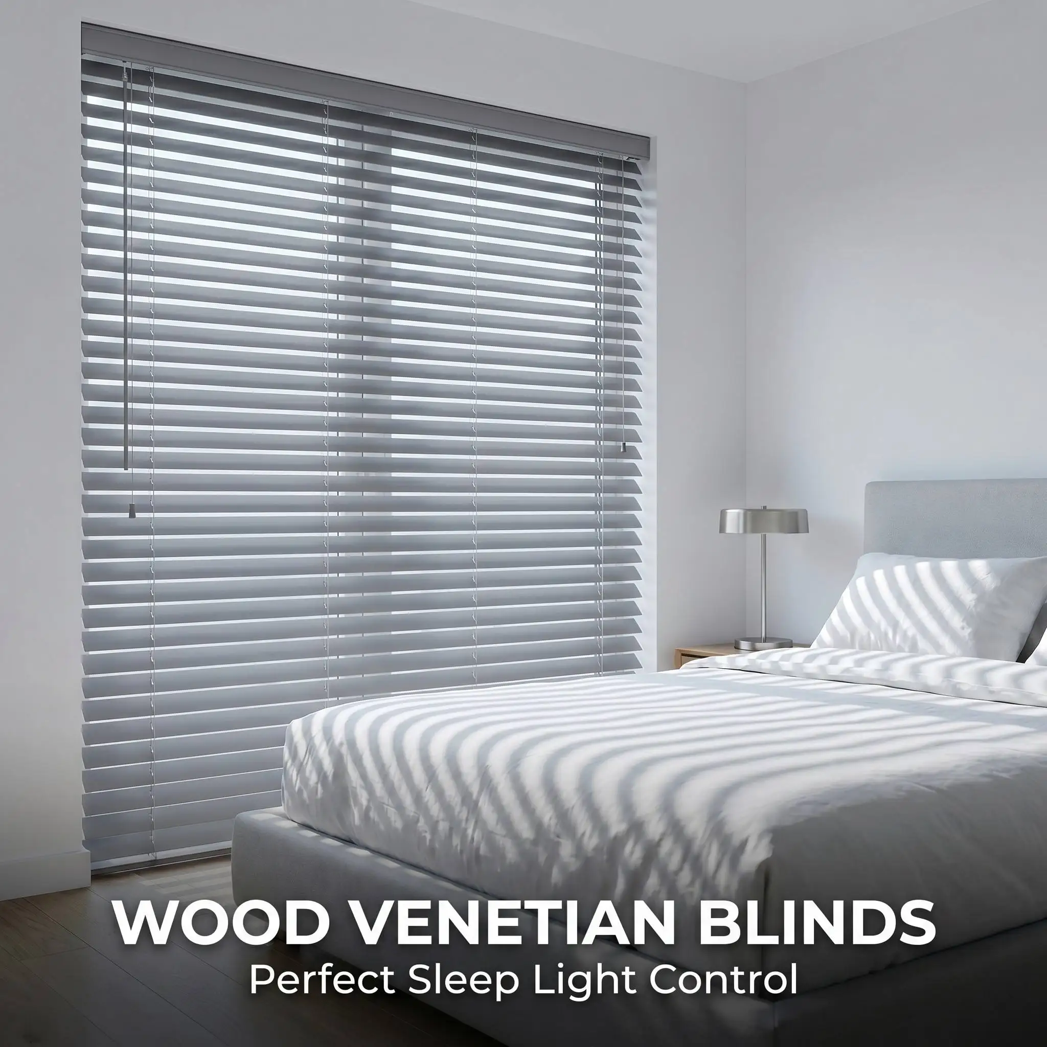 Hout Venesiese blinders Paulownia geverfde kleur grys 50 mm kantelstaaf optrekkoord standaard ladderband pasgemaakte grootte ingebou elke dag