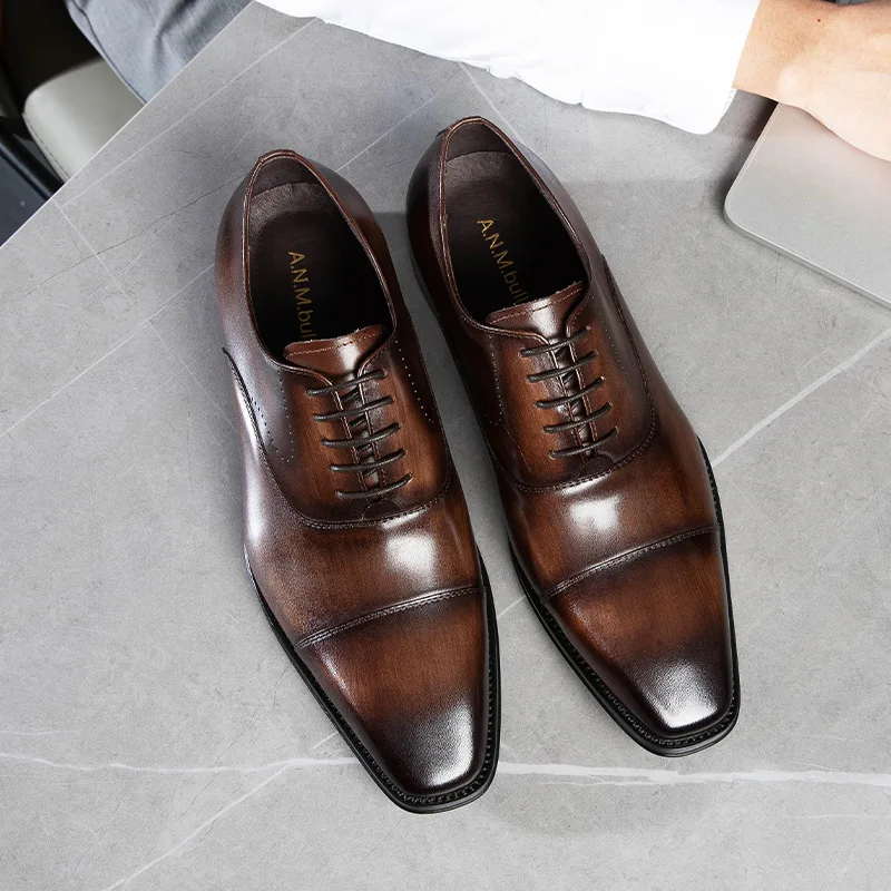 Men Dress Business Shoes Genuine Leather Soft Leisure Formal Oxford Casual  Flat Loafers Lace up Footwear Fashion Moccasins