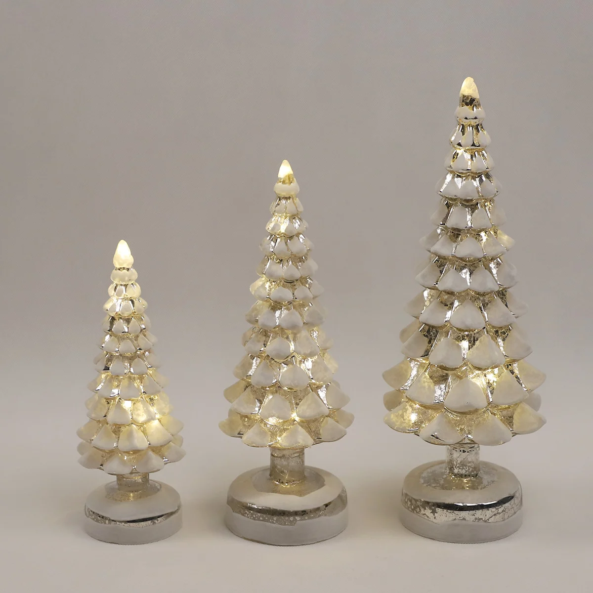 Luxury High Quality White Mercury Painted Flocking Christmas Tree With Warm Tea Lights For Home Indoor New Year Decoration