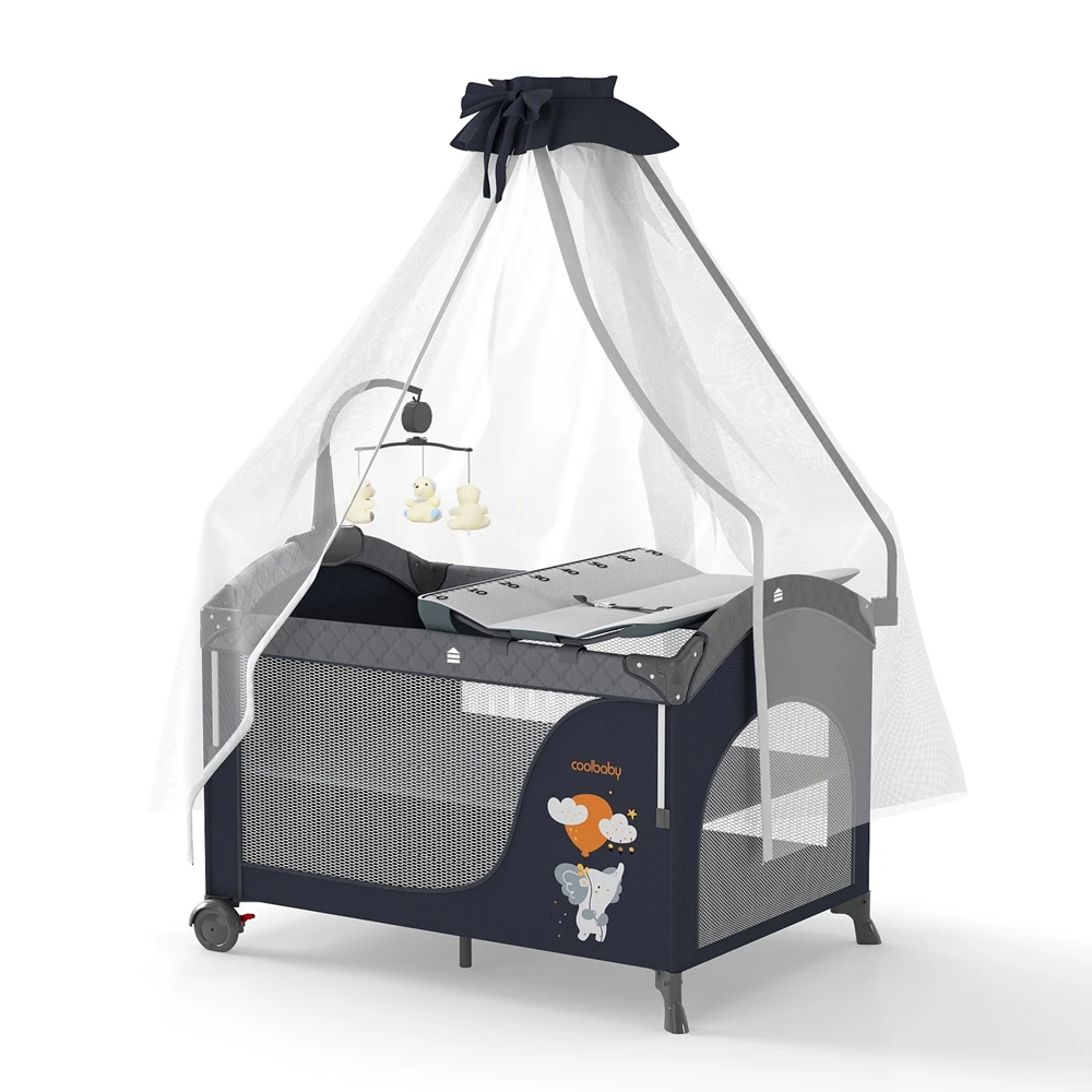 P961PRO Cool Baby Cute Elephant Printing Multifunction Baby Playpen for New Born and Toddlers