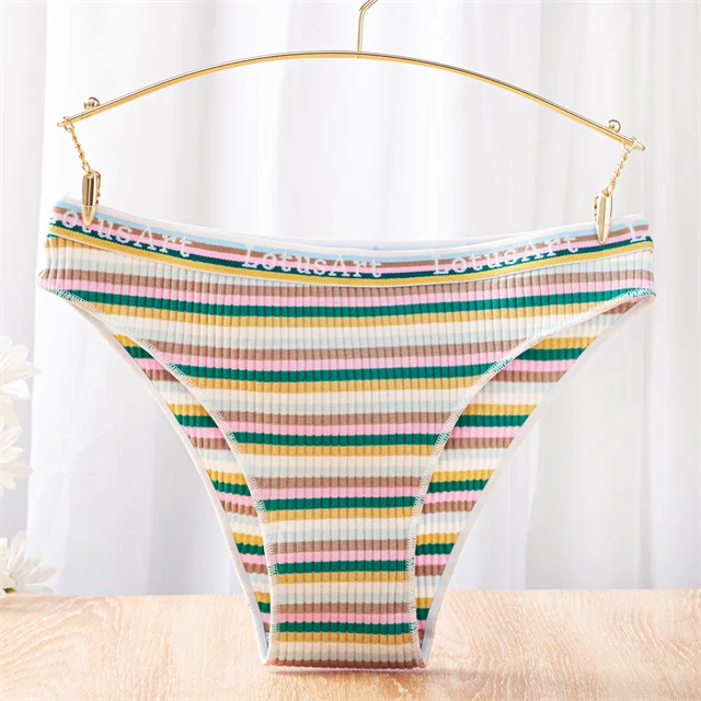 New Colorful Striped Sports and Fitness Panties Rainbow Threaded Cotton  Women's Low Waist Sexy Panties - China Panties and Underwear price
