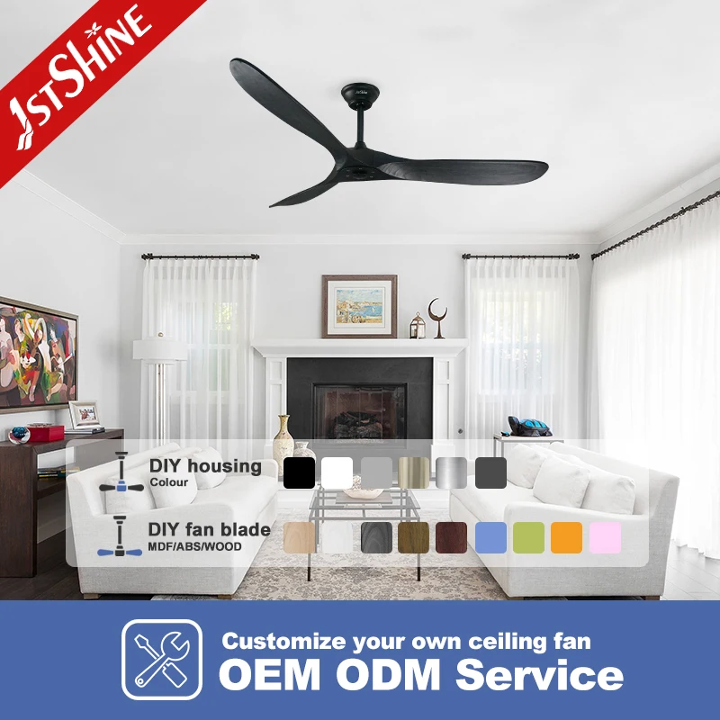 1stshine 60Inch Solid Wood Ceiling Fan for Living Room Matte Black Oem China Supplier Fan Ce Certified