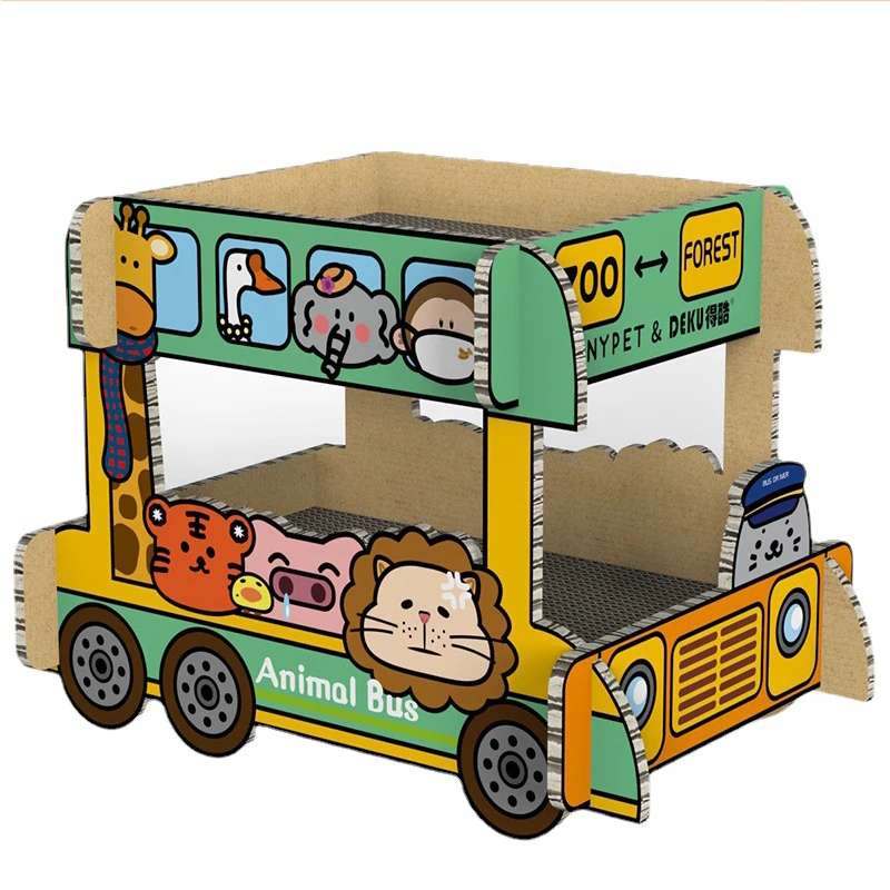 Double Decker Bus Cat Scratching Cardboard Bed House Cat Scratching Board Corrugated Paper Environmental protection