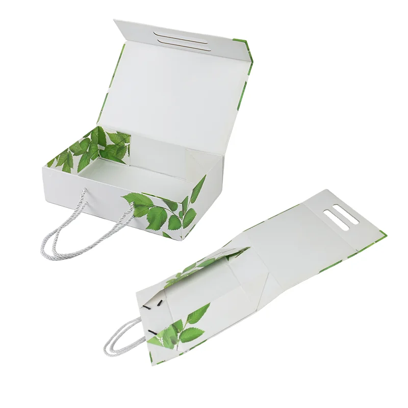 Custom Recyclable Luxury Gift Box with Handle Folding Paper Cardboard Magnetic Flip Rigid Box for Present Packaging