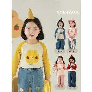 YOEHYAUL Custom Spring Clothes Girls High Cotton Bottoming Shirt Wholesale Colorful Long Sleeve Sweatshirt