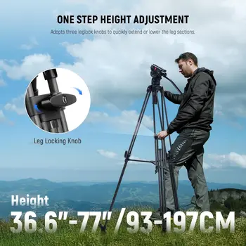 NEEWER LL34 78" Video Camera Tripod One Step Quick Release with Adjustable Damping Fluid Head, Heavy Duty Carbon Fiber Tripod detail image