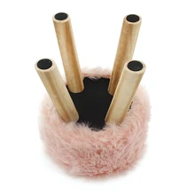 HStex 2020 Living Room Furniture Fake Fur Wood Round Sitting Stools with Wooden Legs Shape pink Ottoman