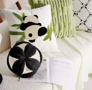 Custom Panda Pillow Cover Square 100% Polyester Modern Geometric Design Natural Theme Home & Hotel Decor Pillow Case
