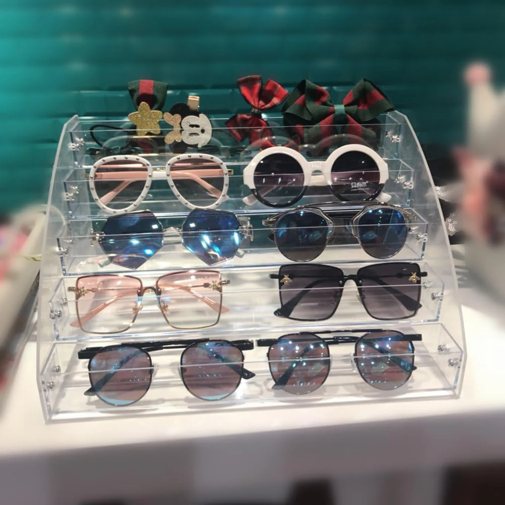 Fashion Clear Acrylic Sunglasses Organizer Clear Eyeglasses Display Case  with Tier Eyewear Storage Tray Box
