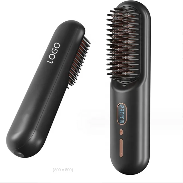 Mini Electric Hair Brush Iron straightener Cordless Hair Brush Ionic Mens Heated Beard straightener brush 2 IN 1