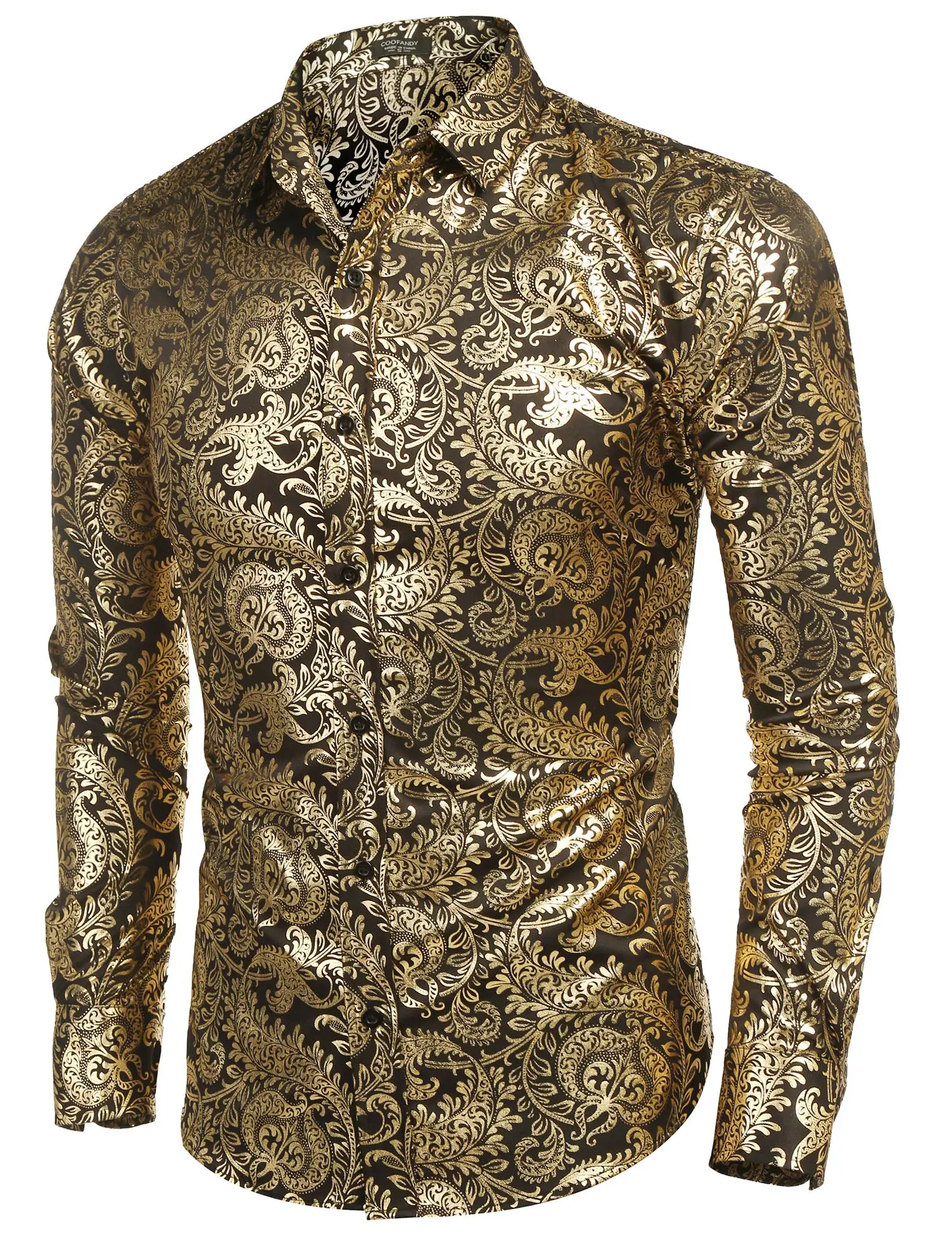 Camisas doradas con estampado floral dorado elegantes