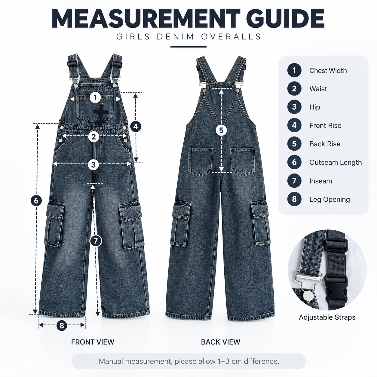 Fashion Korean-style Spring Autumn Girls' Loose Fit Wide Leg Denim Jeans Pants Detachable Overalls for Teen Girls