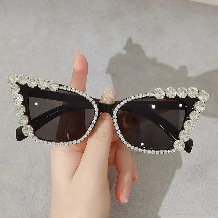 ? BLING CAT EYE SUNGLASSES SILVER DIAMOND PEARL RHINESTONE SHADES BLACK SUN Amazon.com: Trendy Cat Eye Rhinestone Sunglasses for Women  main image 2