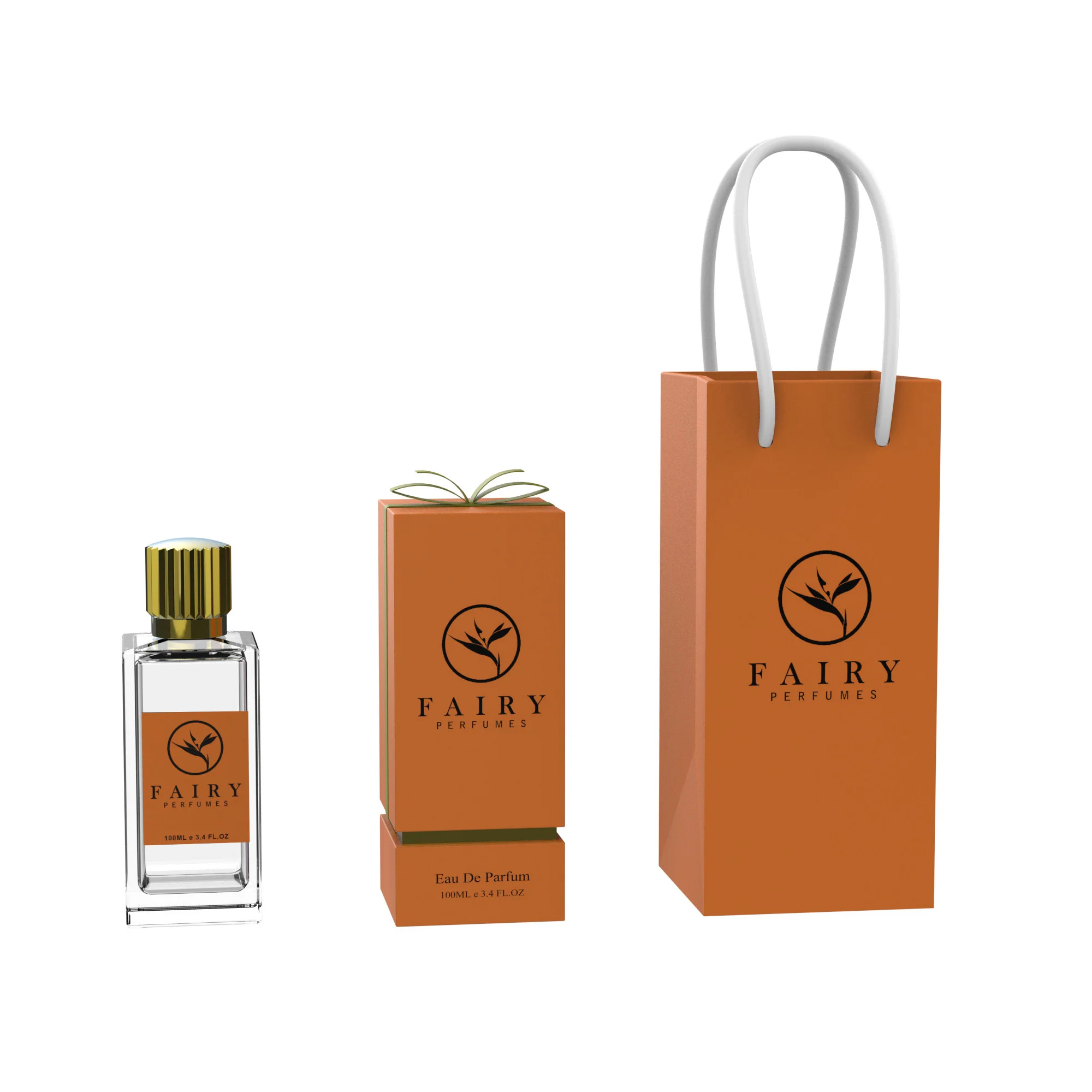 Empty square Rectangle Glass Bottle 30ml 50ml 100ml Perfume Bottle with Gold Silver Cap with Paper Box Paper Bag Set