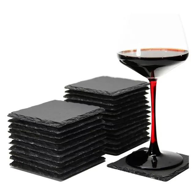 Slate Coasters Bulk.Round Black Absorbent Square Blank Wholesale Beer Cup Stone Coffee Custom Drink Slate Coasters with Holder