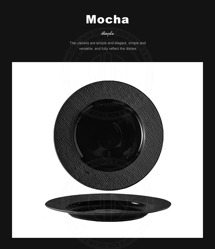 Elegant Style Black White Porcelain Dining Table Plates Wedding Banquet Restaurant Charger Plates Wholesale