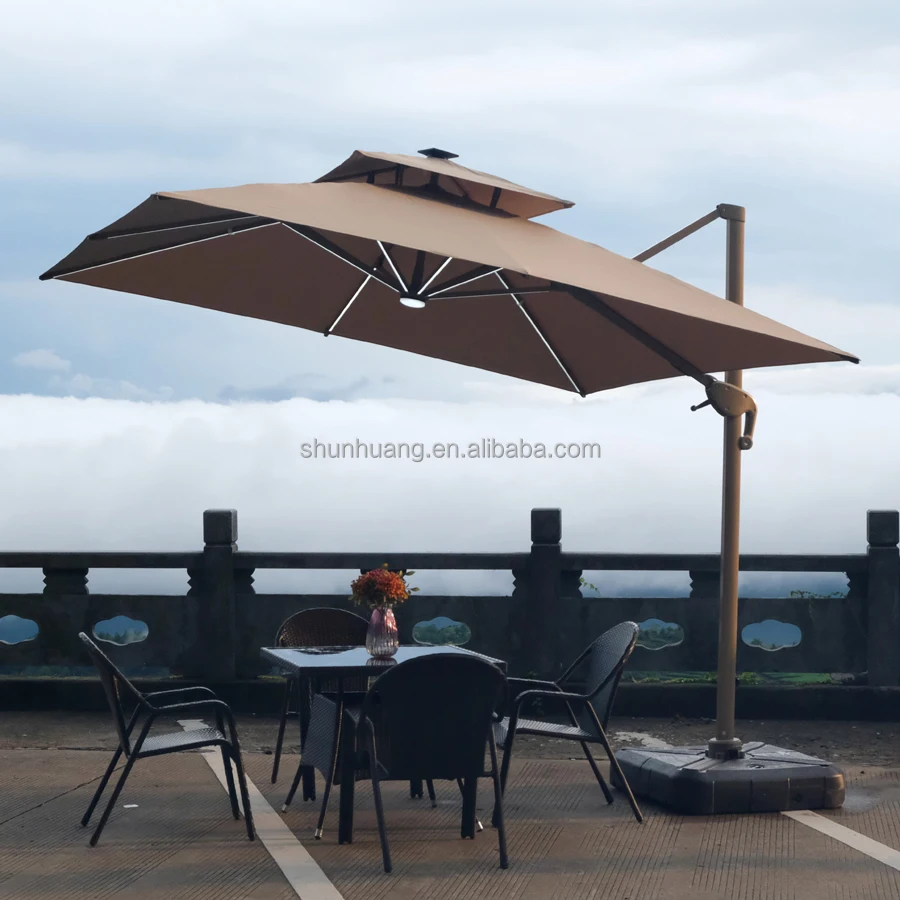 factory direct patio umbrellas Factory Direct Sale Outdoor Cantilever Parasol Garden Waterproof Patio Sun  Shade Beach Umbrellas With LED Light