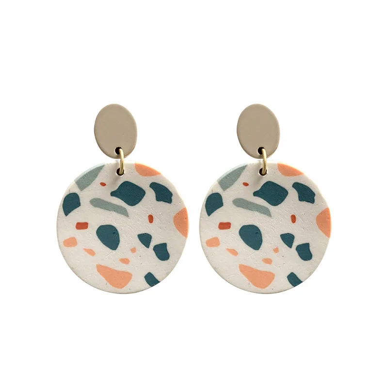 2025 New Style Leaf Pattern Round  Clay Earrings Female Fashion Korean  Handmade Leaf Pattern Polymer Clay Earrings