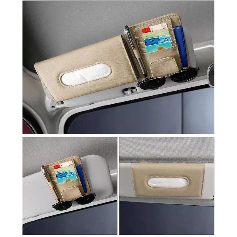 Wholesale Car Sun Visor Tissue Holder With Card Clipper Pu Leather