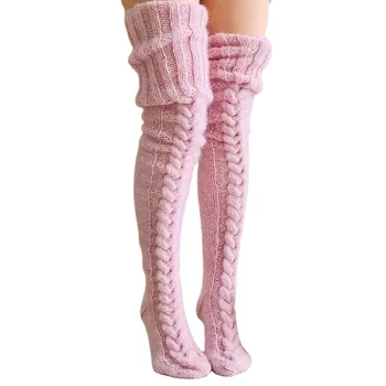 Hot selling winter leg warmers thigh high socks over the knee knitted slouch socks for women