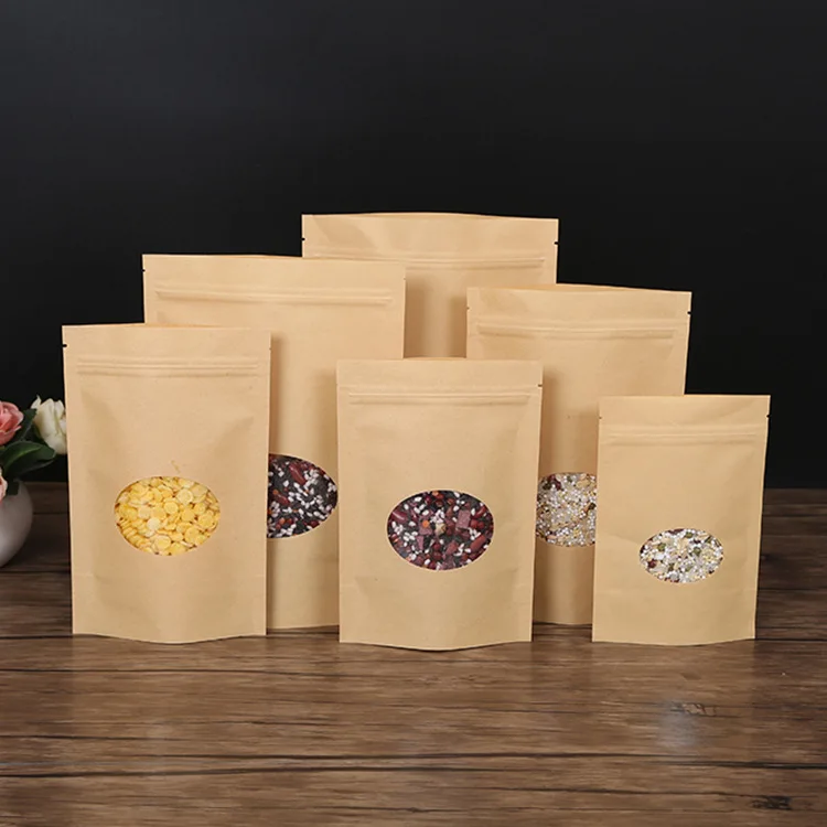 Custom Biodegradable Kraft Paper Stand Up Child Proof Zip Lock Packaging Bags For Snacks and Bars