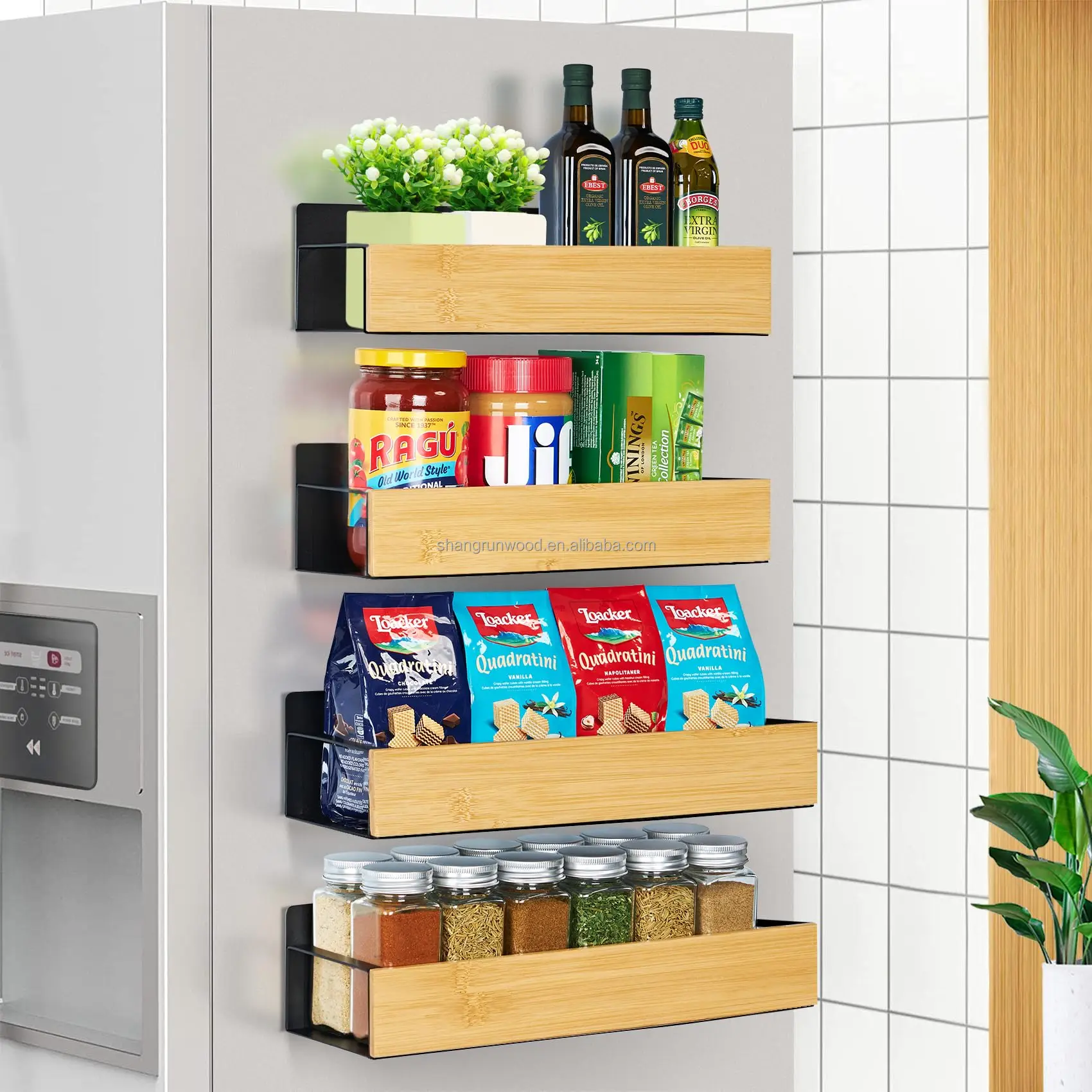 Kitchen Organizer Storage Wall-Mount Drain Rack Space Saving Kitchen Storage Magnetic Spice Racks for Refrigerator