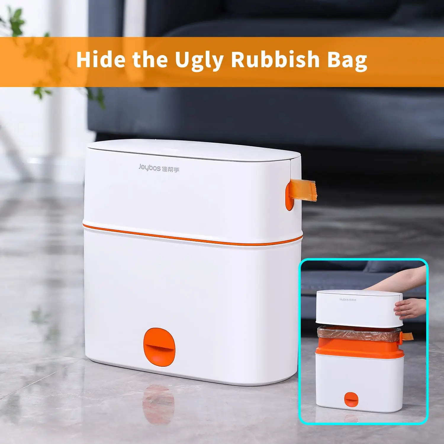 JOYBOS Adsorption Kitchen Trash Can with Lid Bathroom Wastebasket with Press Type 15L Dogproof Slim Plastic Narrow Garbage Can