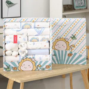 Baby Item Baby Clothing Set Casual Pure Cotton Knitted Full Moon Pattern Button Closure Gift Box New Born Baby Gift Set