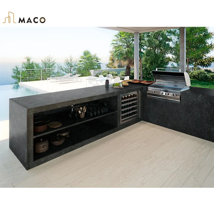 Prefab Waterfall Free Standing Calacatta BBQ Quartz Granite Marble Modern  Outdoor Bar Counter Top Kitchen Island for Kitchens