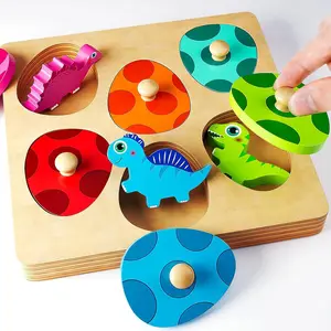 Montessori Educational Wood Puzzle Toy 3D Cartoon Dinosaur Wooden Easter Toys for Toddlers Color Sorting Skills Memory Game