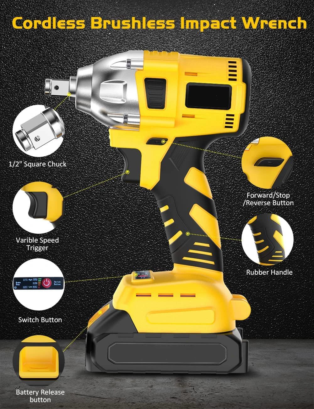 Electric Impact Driver Car Wheels Automotive Torque Wrench Power Impact