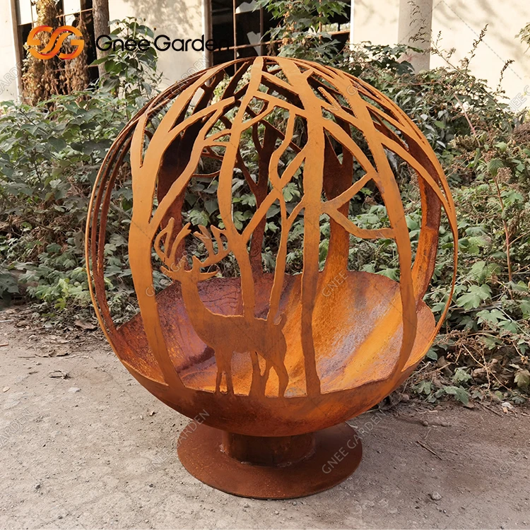 Ball Fireball Corten Steel Fire Ball Laser Cut Rust Corten Steel ...