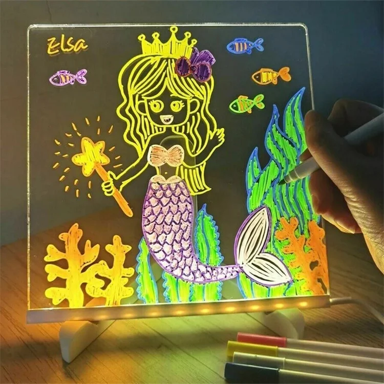 DIY Hand Draw Light Up Board With Stand Glow Memo LED Message Board Note Acrylic Board Light with 7 Color Pen For Kids Paint