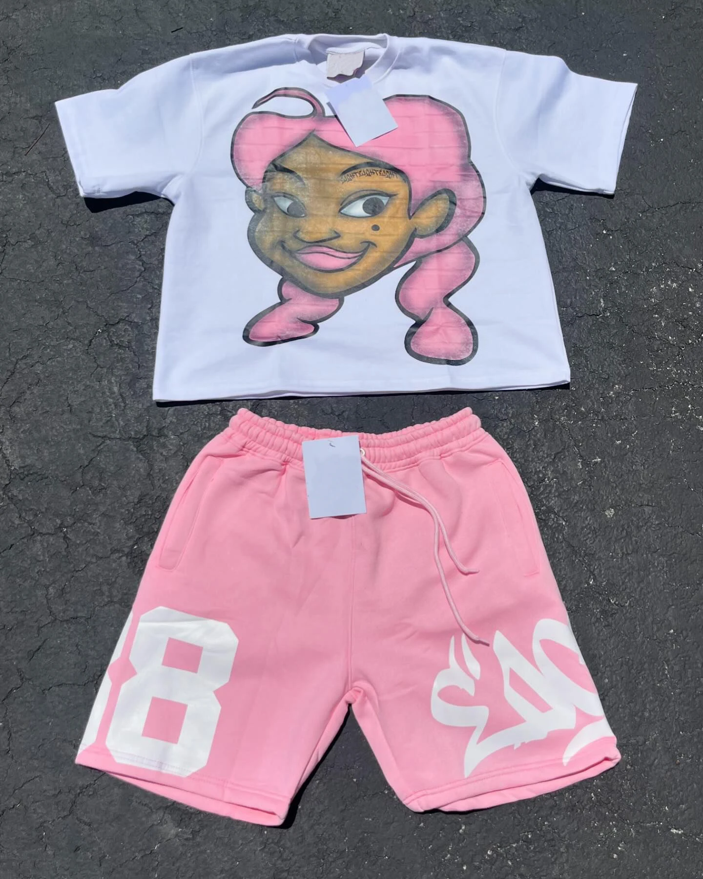Custom Streetwear Summer Oversized Print Cotton Sports Shorts T-shirts 2 Pieces Set Jogging Suits Basketball Shorts Set for Men gallery 7