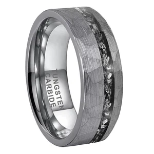 Coolstyle Jewelry 8mm Hammered Tungsten Carbide Rings for Men Women Genuine Meteorite Inlay Fashion Engagement Wedding Band