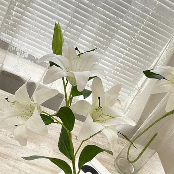 Zythrem Mazzo Di Fiori Artificiali Realistici Con Gigli, Orchidee E Azalee, Seta E Plastica, Lunghezza 47 Cm, Rosa, Per Matrimoni E Decorazione Casa