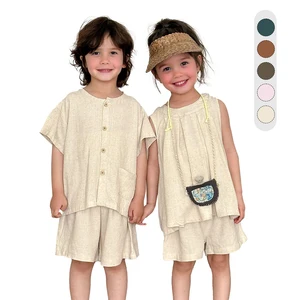 Manufacturer Direct Sale 2026 New Baby Short Sleeves Linen and Rayon Cute Summer Children Clothes Sets