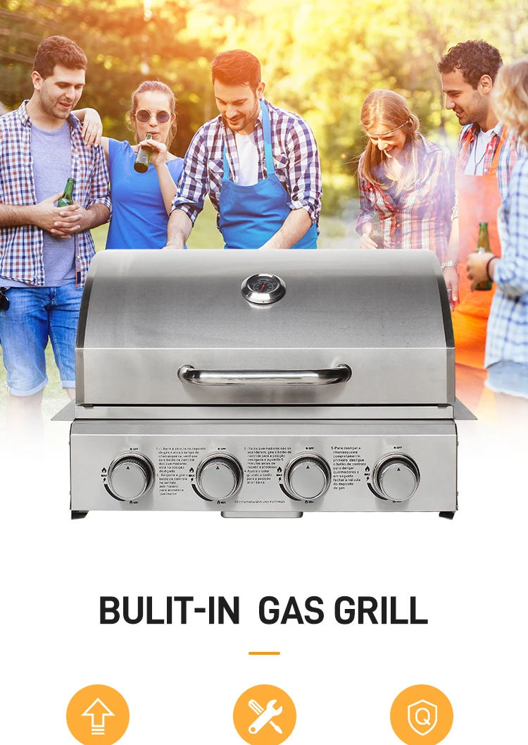 Promotional Outdoor Indoor Restaurant Portable Barbecue 4 Burner Bbq