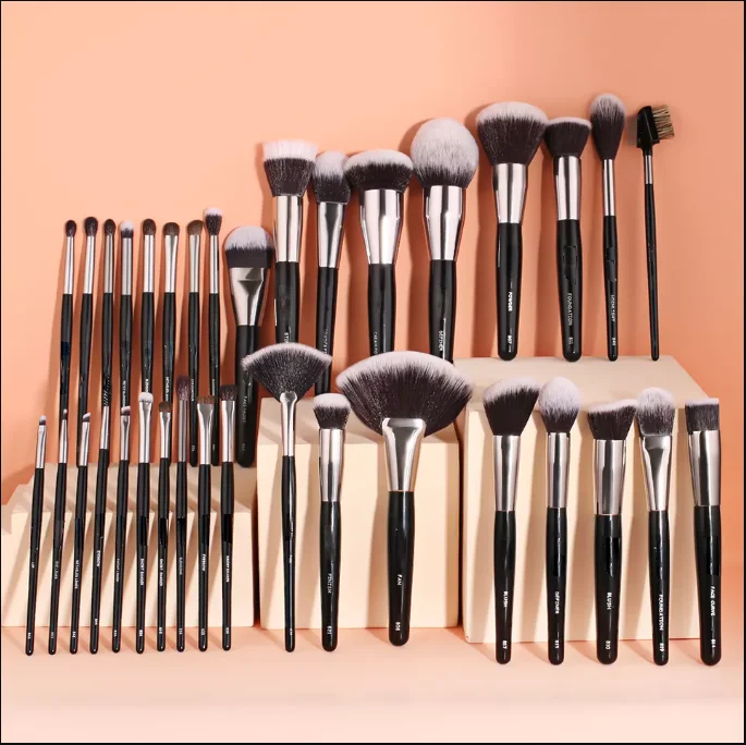 Rownyeon Brush Sets Makeup 35pcs Black Makeup Brushes Kits Wood Handle