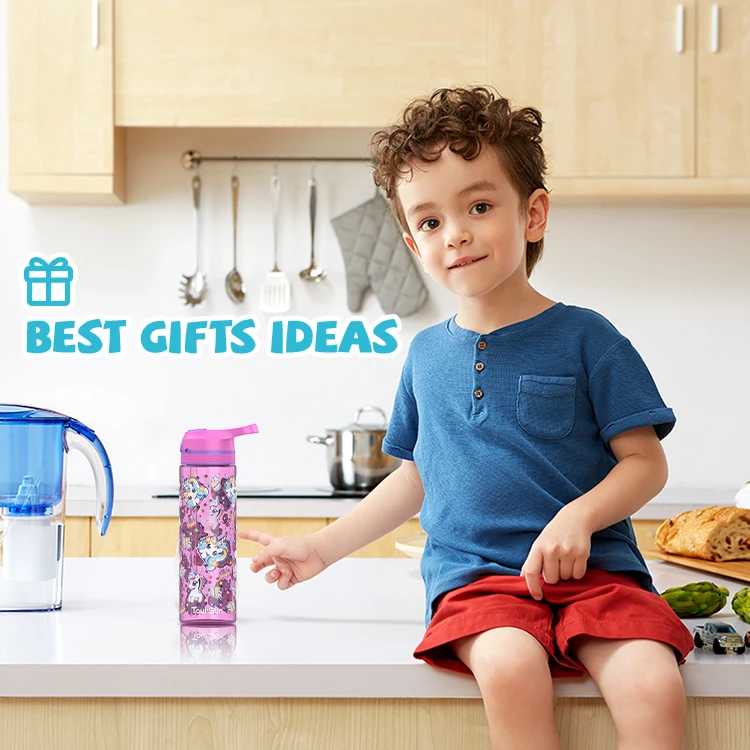 750ml Children Push Button Tritan Bottle Cute Kids Water Bottle With Bpa-Free Silicone Straw for Kids