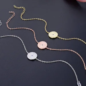 925 Silver Evil Eye Charm Bracelet Turkish Eye Protection Curb Chain Adjustable Rhodium Plated CZ Jewelry